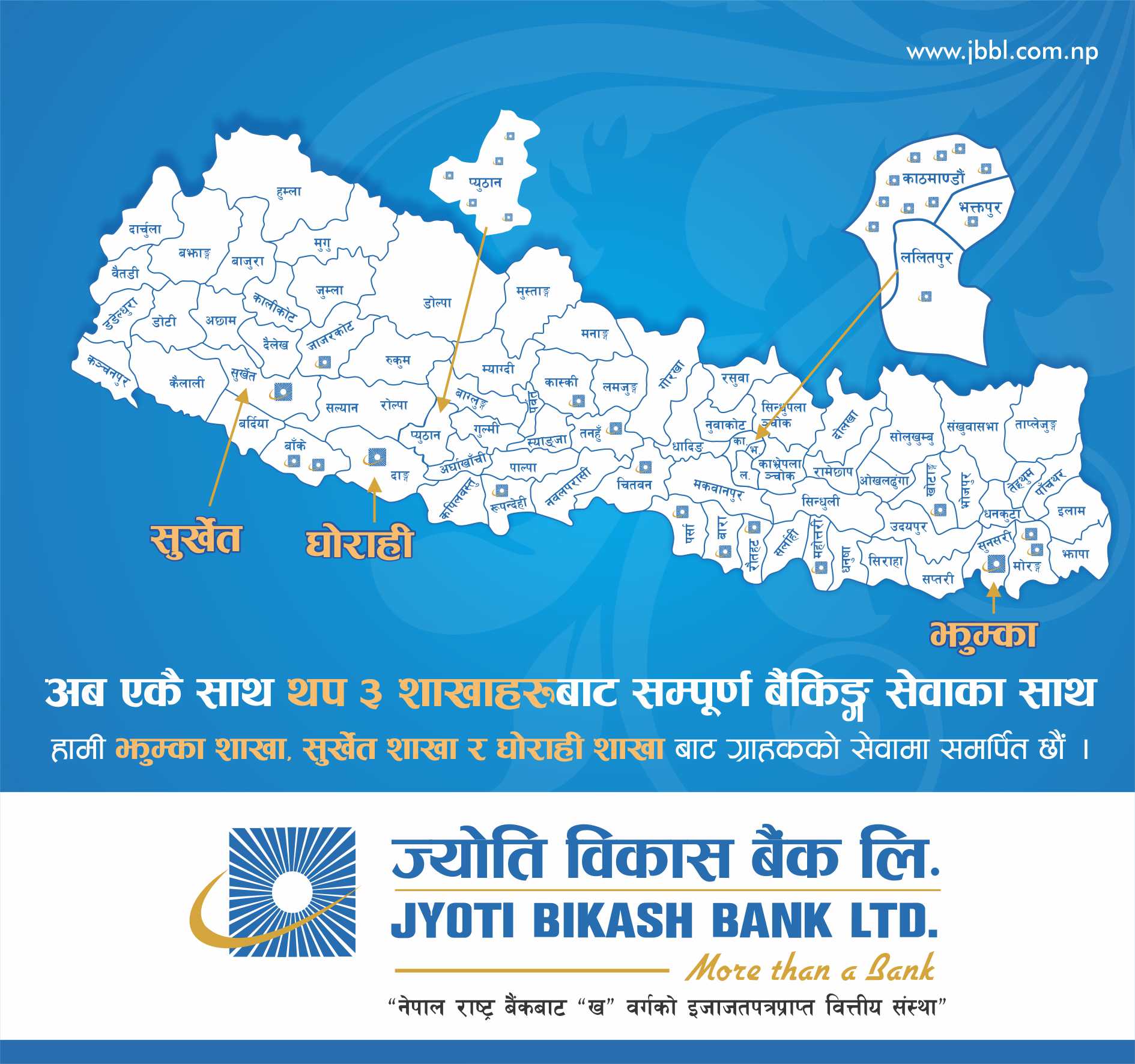   ज्योति विकास बैंकको एकैसाथ थप तीन नयाँ शाखा विस्तार