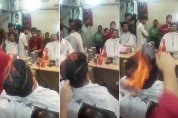 अचम्मका हेयरस्टाइलिष्टः जसले कपाल काट्दैनन्,  आगो लगाउँछन् (भिडियो)