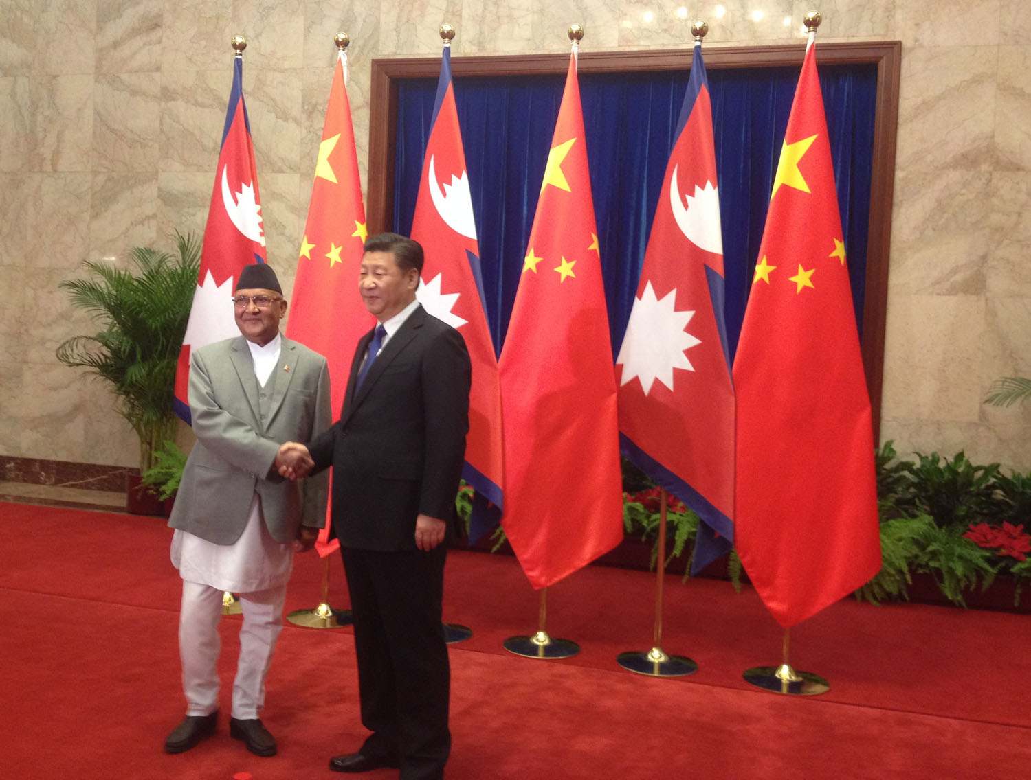 PM Oli and Chinese President Xi meet