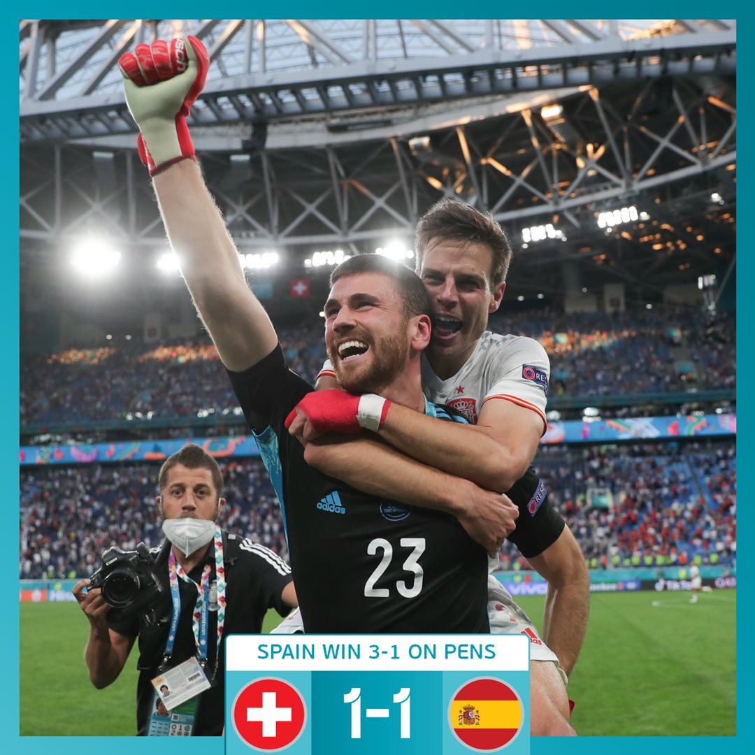 Spain reach semifinals by beating 10-man Switzerland on penalties at Euro 2020