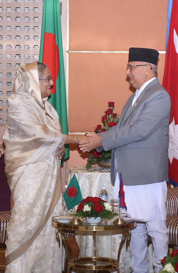 PM Oli meets his Bangladeshi counterpart Sheikh Hasina