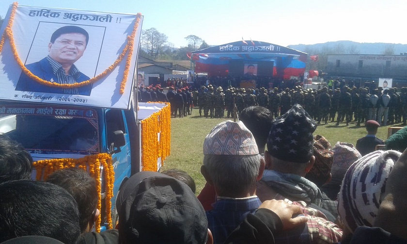 Mortal remains of Minister Adhikari brought to home district