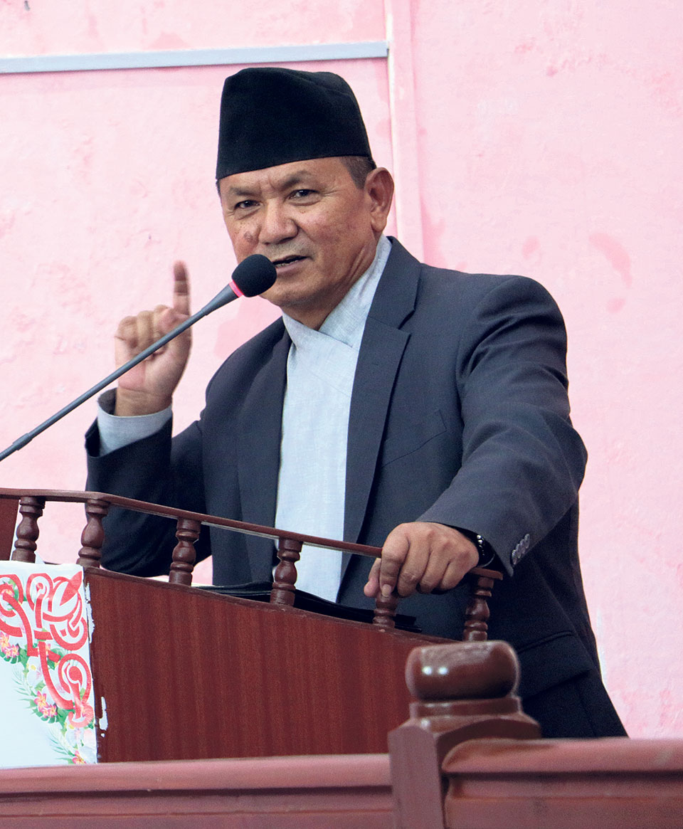 CM Gurung greets people on Gandaki Province Government