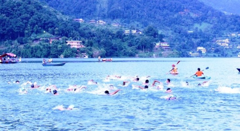 Swimming competition in Phewa lake