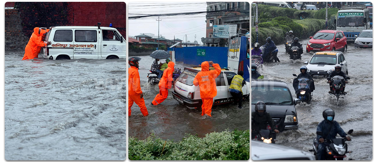 IN PICS: Heavy rains inundate Maitighar area in Kathmandu