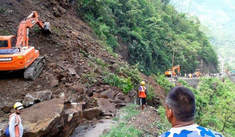 Road obstructed due to landslide