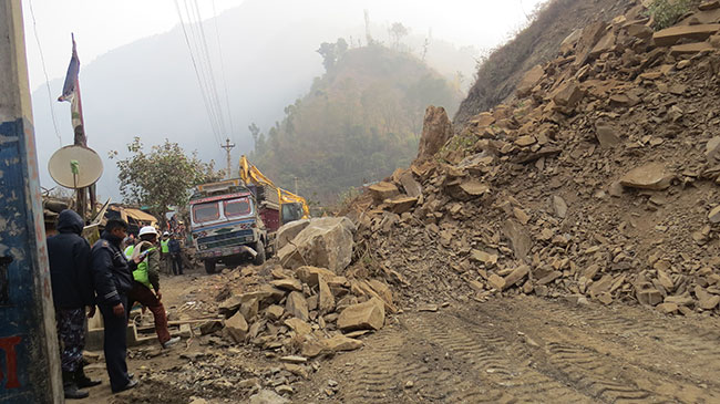 Landslide disrupts Narayangadh-Muglin road