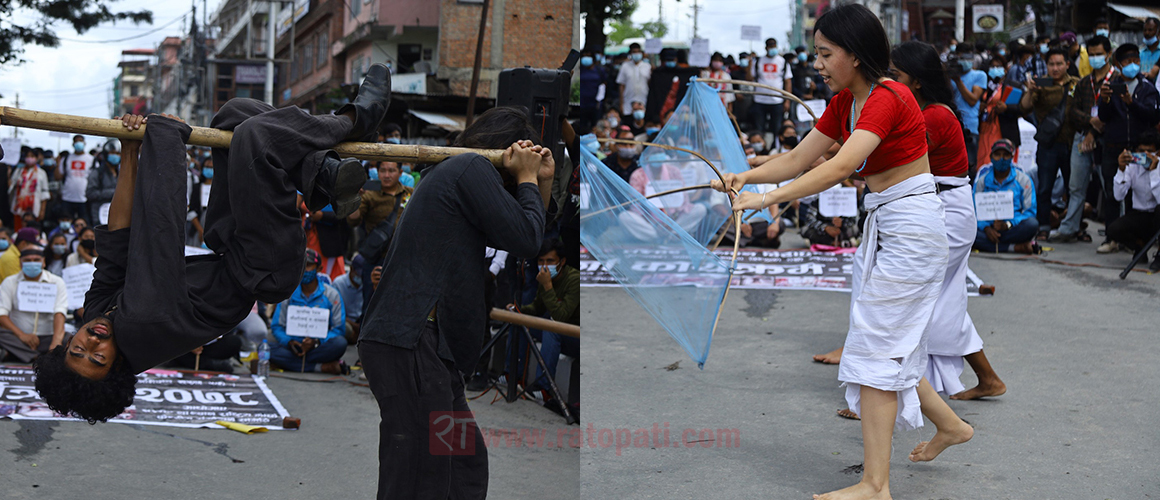 PHOTOS: Tharuhat agitators’ sit-in at Maitighar
