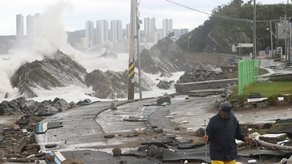 In pictures: Typhoon Hinnamnor wreaks devastation along South Korea coast