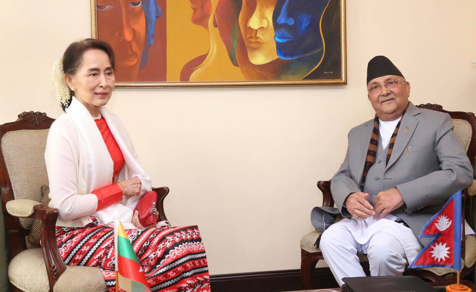 Myanmar State Counsellor Suu Kyi meets PM Oli