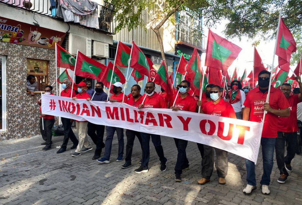 Hundreds of people march against Indian military presence in Maldives