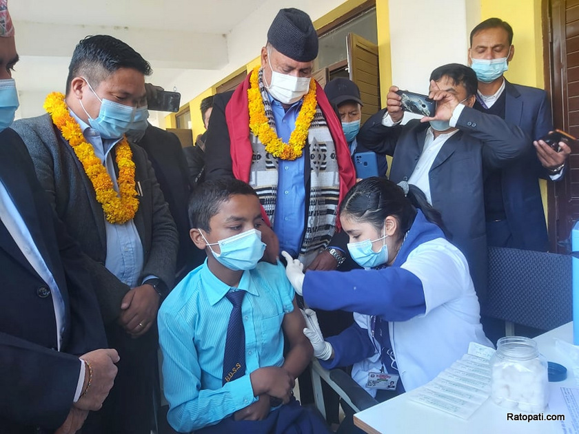 Minister Khatiwada launches COVID-19 vaccination drive for children
