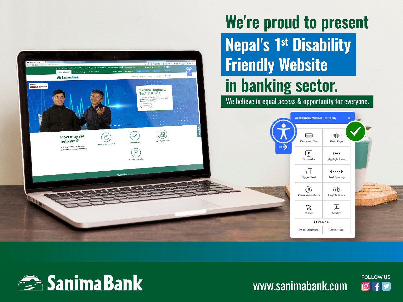 बैंकिङ्ग क्षेत्रमा पहिलो पटक सानिमा बैंकले सुरु गर्यो अपाङ्गतामैत्री वेभसाइट