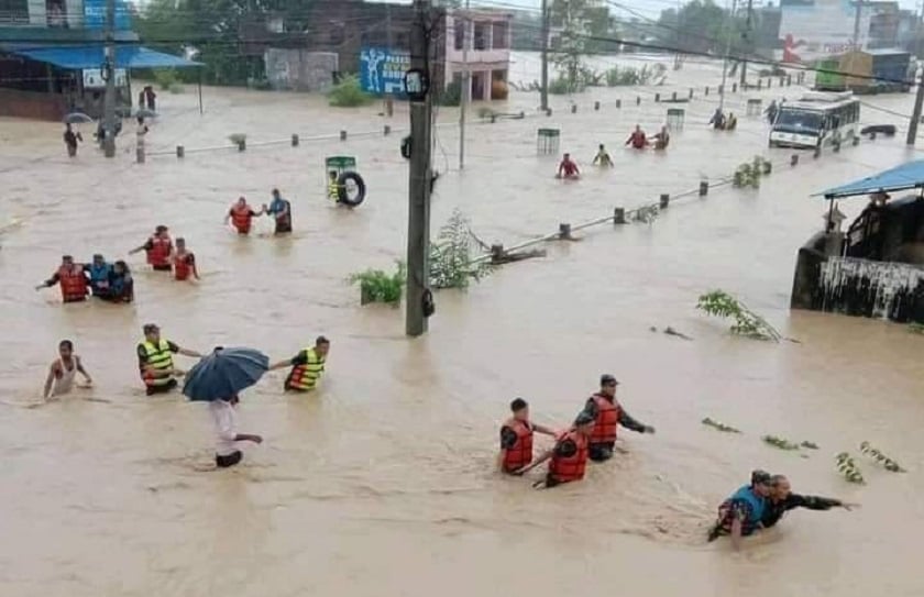 Incessant rainfall inundates Parasi Bazzar of Nawalparasi (photo feature)