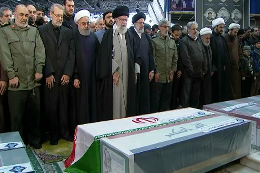 Iran supreme leader prays over coffin of general Soleimani