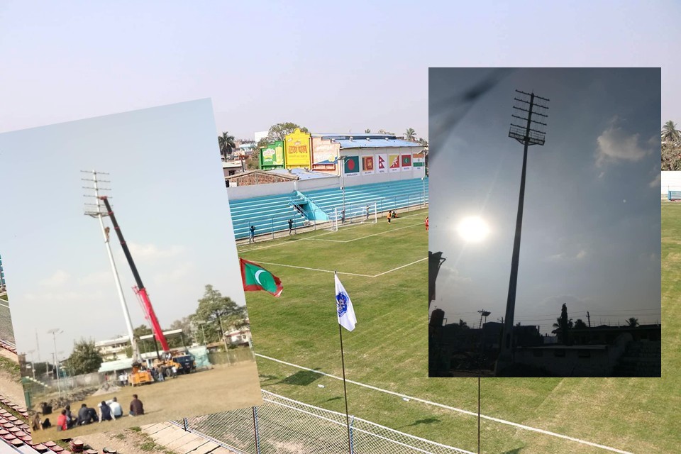 Floodlights installed at Biratnagar's Sahid Maidan Stadium