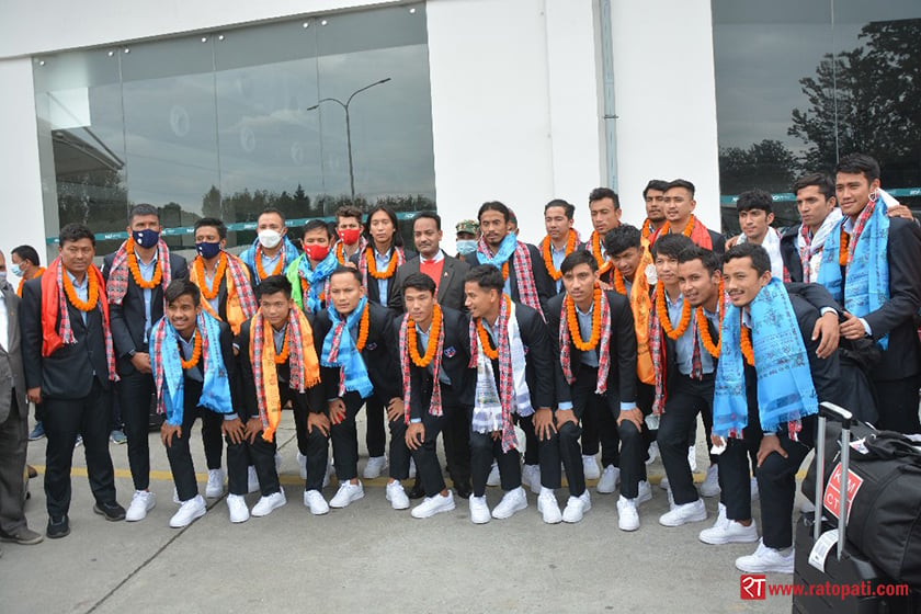PHOTOS: Nepal Nat’l Football Team arrives home, receives warm welcome