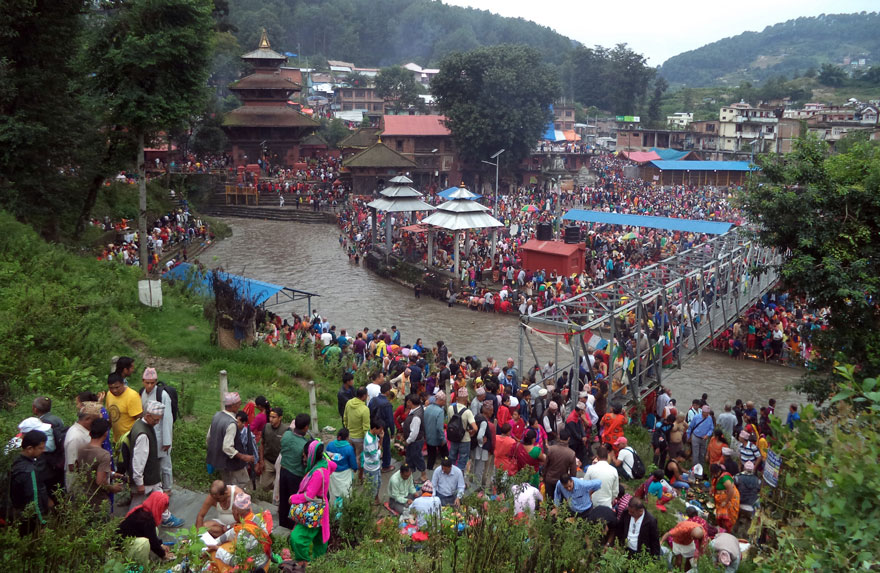 Devotees throng Gokarneshwor Temple to observe Kushe Aunshi