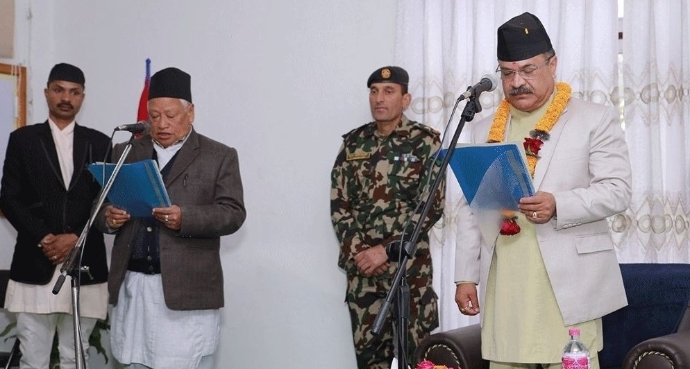 Province Chief Koirala administers oath of office to Poudel