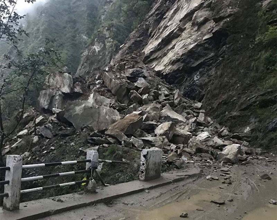 Three roads obstructed by landslide