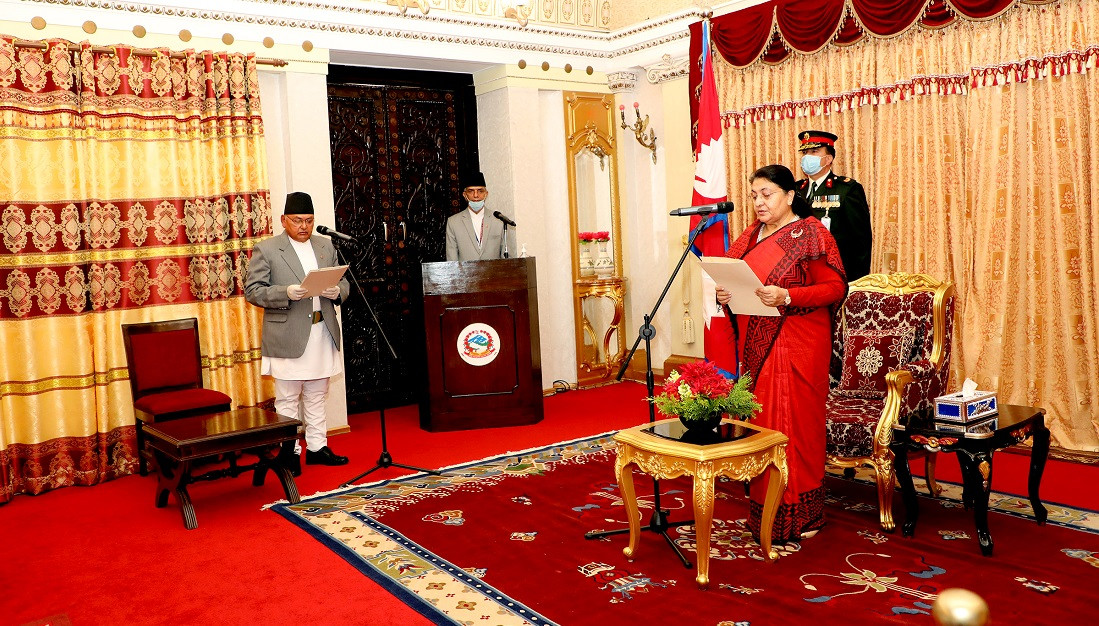 President Bhandari administers oath to ambassador Pandey