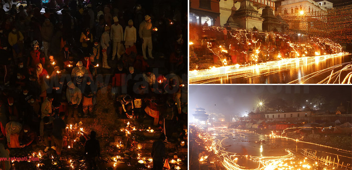 PHOTOS: Pashupatinath Temple premises lit in remembrance of departed souls