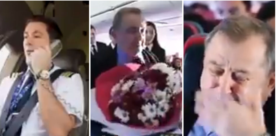 विमानभित्र थिए पाइलटका स्कूलका शिक्षक, भावुक भेट देखेर यात्रीसमेत रोए (भिडियो)