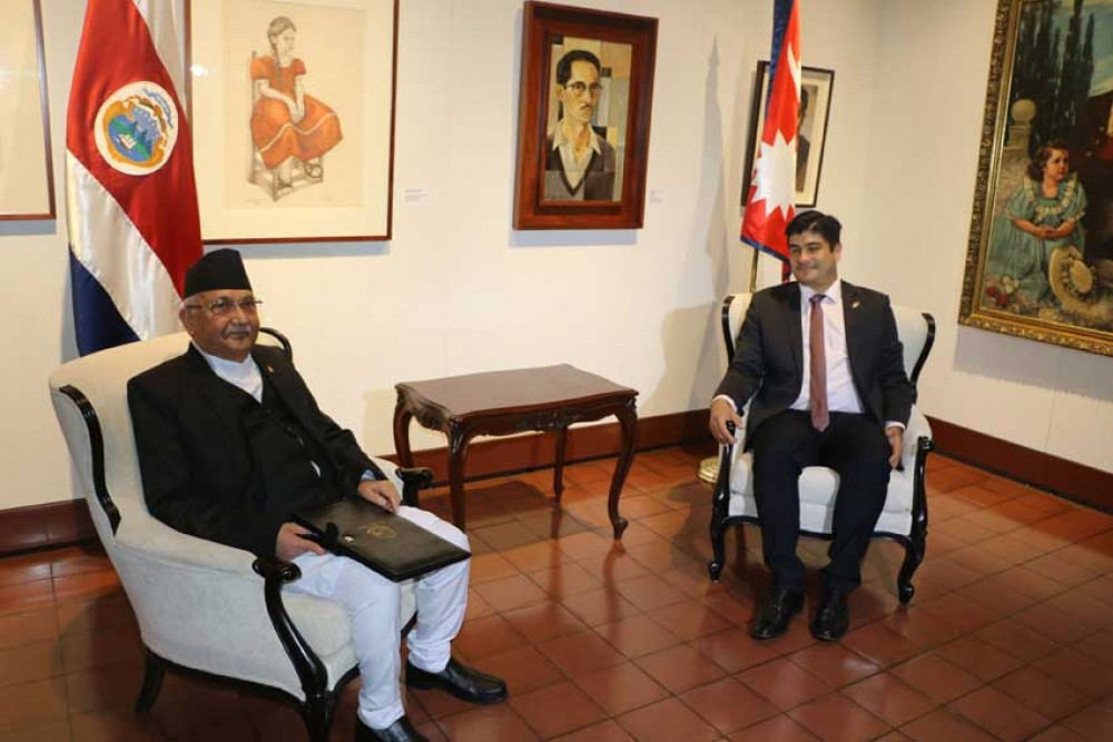 PM Oli, Costa Rica President hold bilateral talks on mutual cooperation on peace, climate change