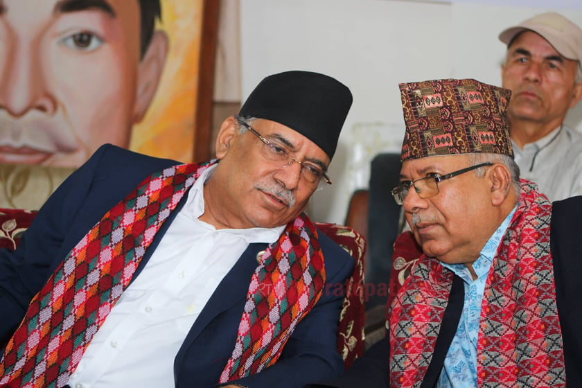 Prachanda, Madhav Nepal hold one-on-one meeting at Singha Durbar