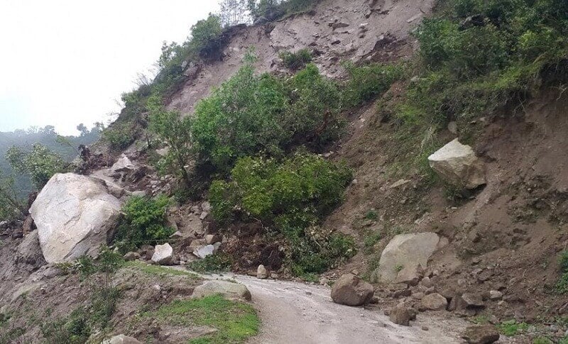 Dry landslide blocks Siddhicharan Highway at Katari-Ghurmi section