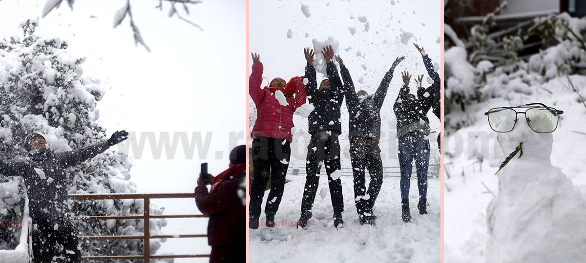 PHOTOS: People flock to Chandragiri to enjoy snowfall