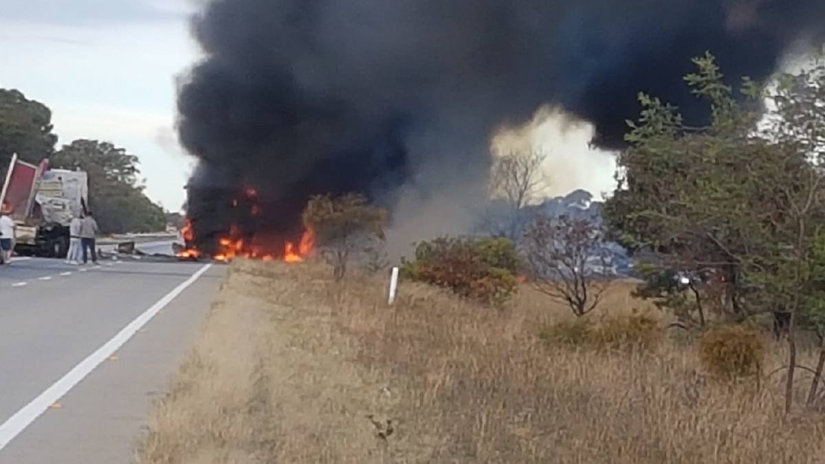 Two trucks catch fire