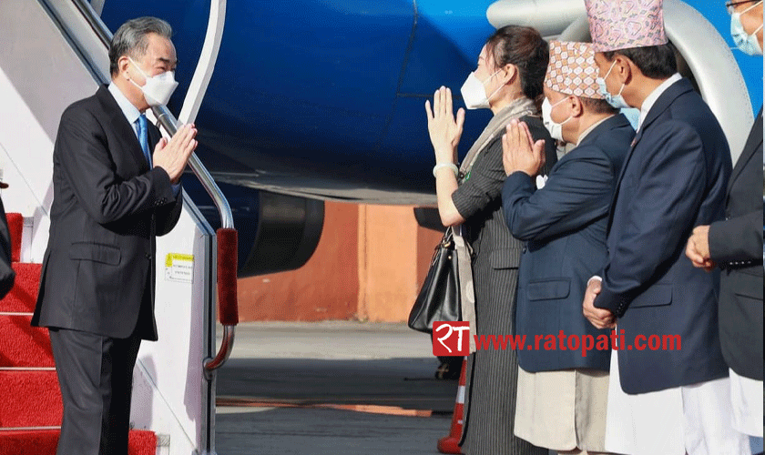 PHOTOS: Chinese FM Yi arrives in Nepal