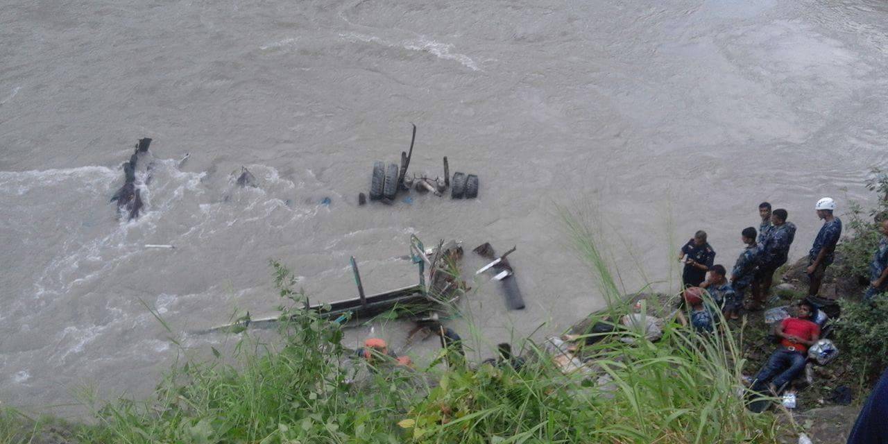 Truck plunges into Trishuli; driver missing