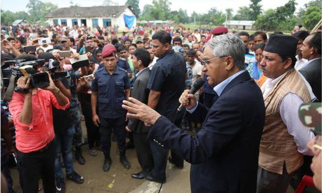 PM Deuba inspects flood-hit districts and distributes relief materials to victims