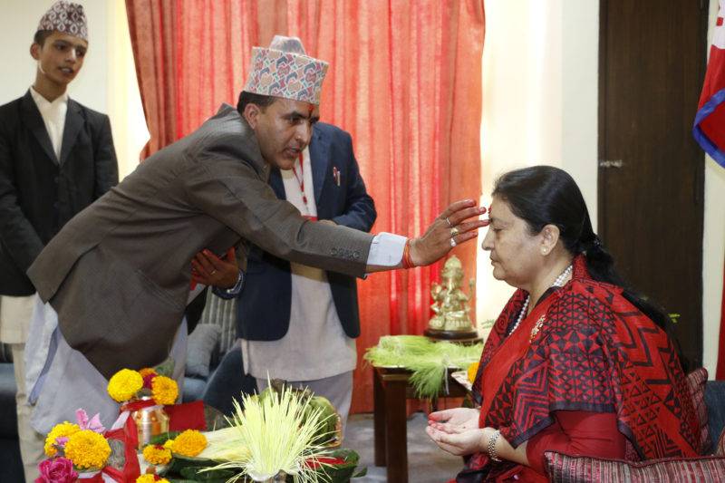 President Bhandari receives Dashain tika